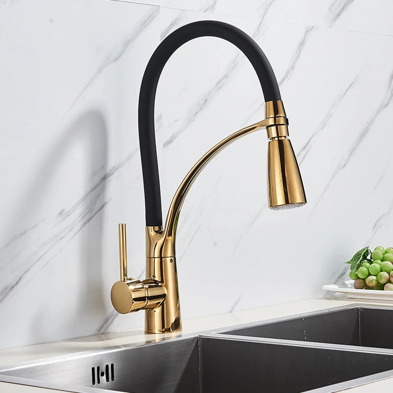 Brushed Nickel Rubber Kitchen Faucet Mixer Tap Rotation Pull Down Stream Sprayer Taps Hot Cold Water Tap One Handle Kitchen Tap