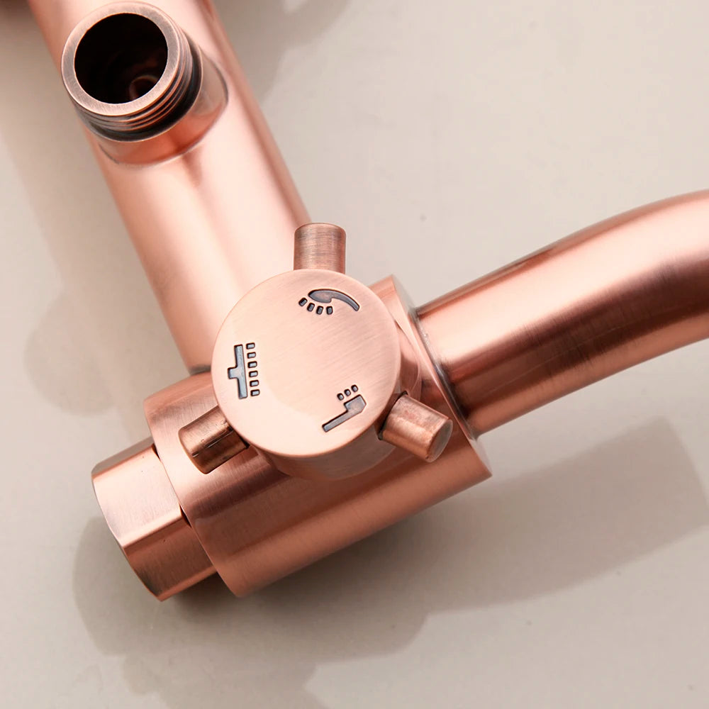 JIENI Antique Copper Bathroom Shower Set Rainfall Shower Head Bath Shower Mixer Set 3 Functions W/Hand Shower Tap Faucet