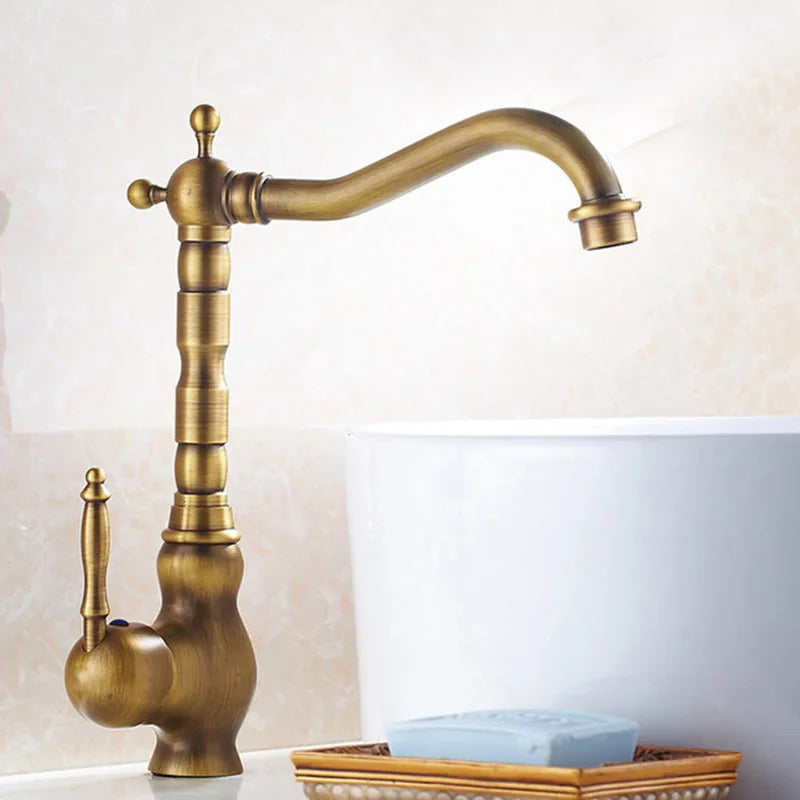 Antique Brass Ceramic Handle Basin Faucet Antique Rotatble Bathroom Faucet Kitchen Faucet Hot Cold Mixer Crane Kitchen Faucet