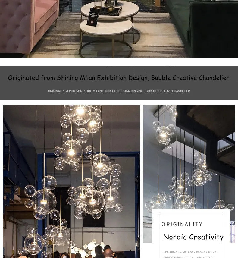 Modern Art Deco Glass Bubble Chandelier Customized Living room Droplight for Children Dining room Bar Indoor Decor Light Fixture