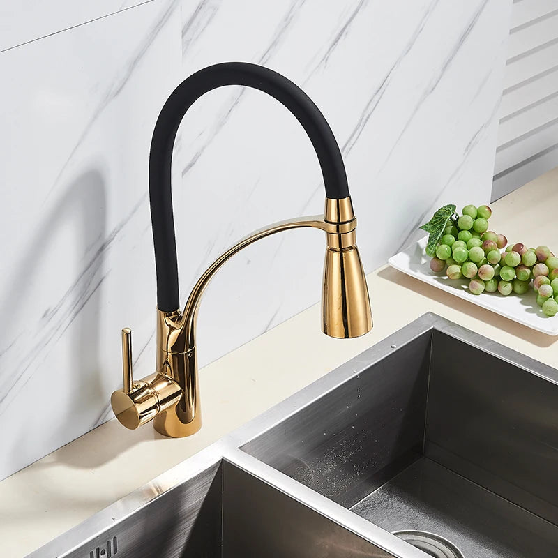 Brushed Nickel Rubber Kitchen Faucet Mixer Tap Rotation Pull Down Stream Sprayer Taps Hot Cold Water Tap One Handle Kitchen Tap