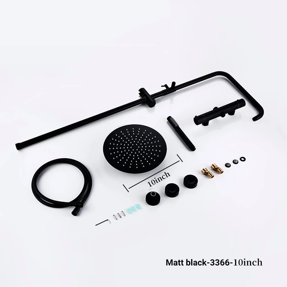 Wall-Mounted Thermostatic Valve System Bagnolux Brushed Gray Brass Rain Faucet 8 - 12" Top Spray Head Bathroom Shower Set