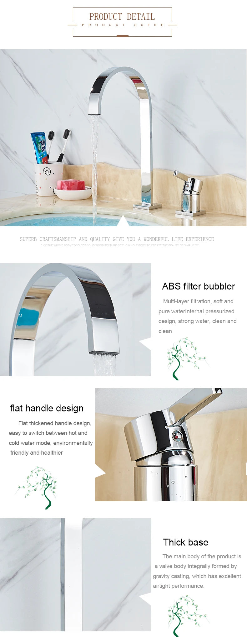 SHBSHAIMY Brushed Golden Basin Faucet Single Handle Widespread Sink Faucet Bathroom Mixer Tap Wide Spout Vessel Hot Cold Water