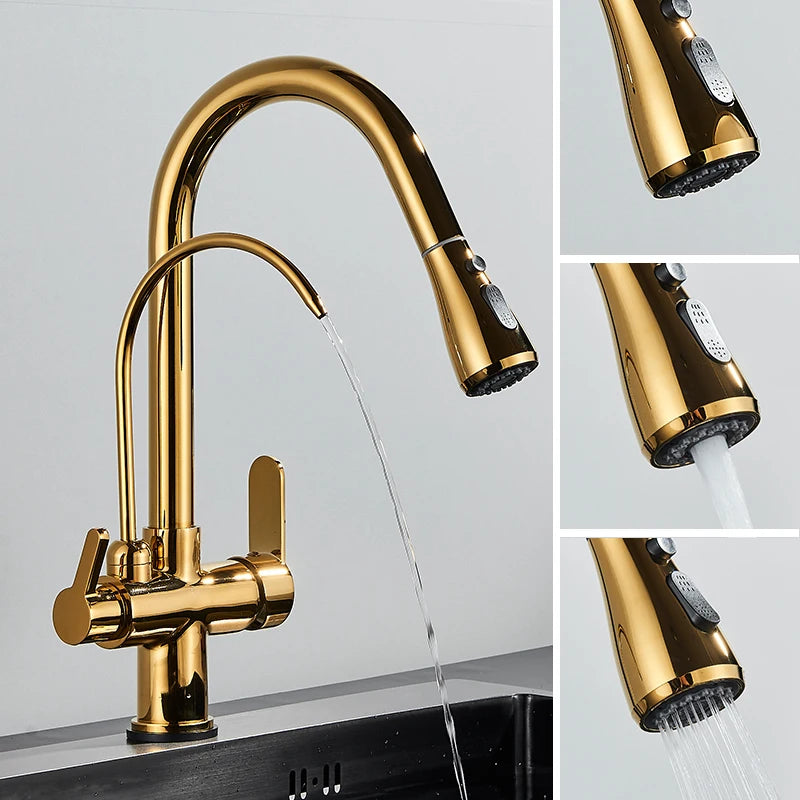 Filtered Pure Water Kitchen Faucet Deck Mount Antique Brass Faucet
