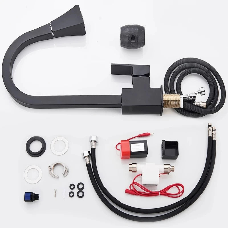 Matte Black Pull Out Sensor Kitchen Faucets Stainless Steel Smart Induction Mixed Tap Rotate Touch Control Sink Tap Torneira