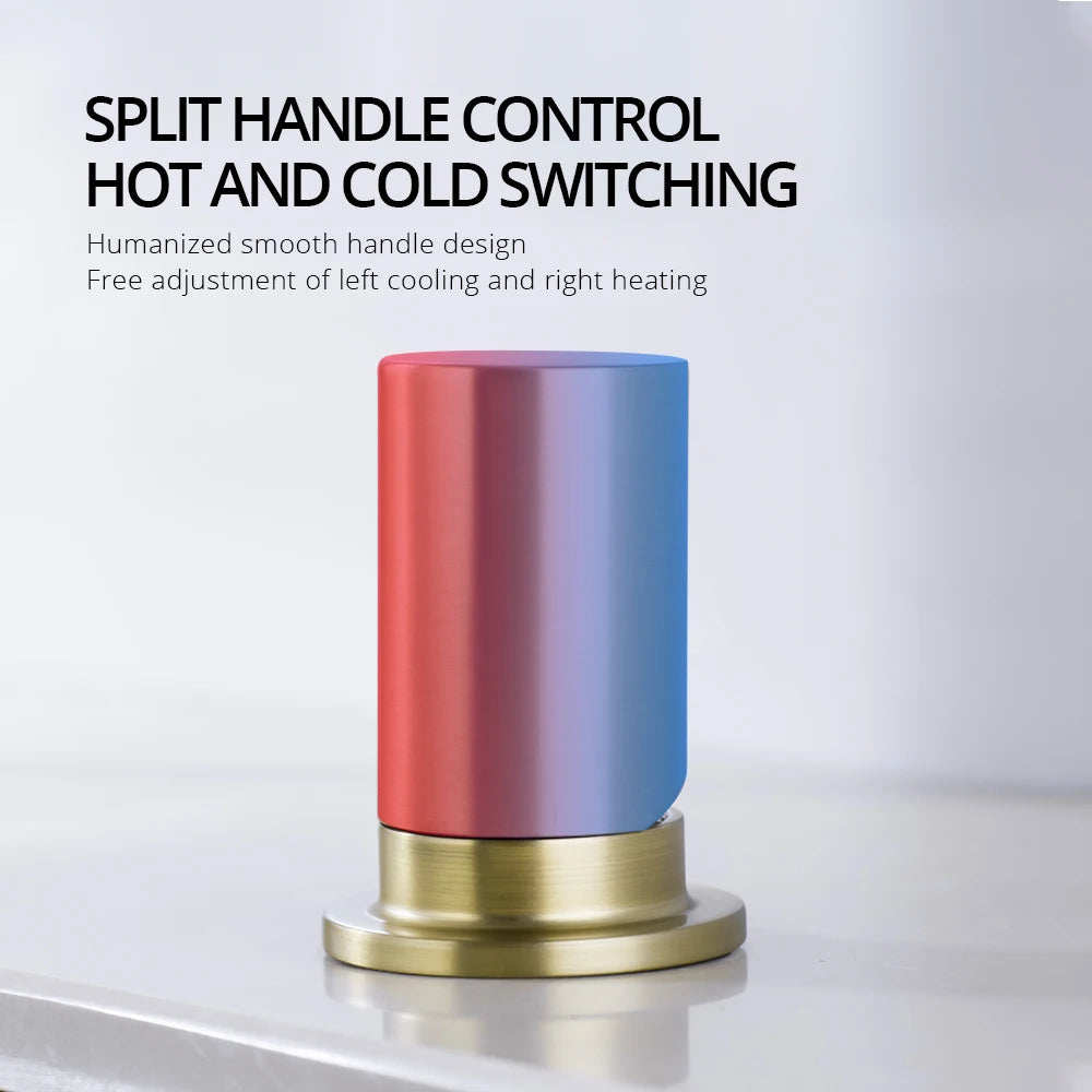 Brushed Gold Kitchen Faucet Invisible Pull Out Spray Mixer Double Hole Single Handle Solid Brass Hot and Cold Separate Sink Tap