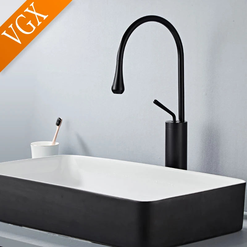 VGX Bathroom Faucets High Basin Mixer Sink Tall Faucet Gourmet Washbasin Taps Water Tap Hot Cold 360 Tapware Crane Brass Black