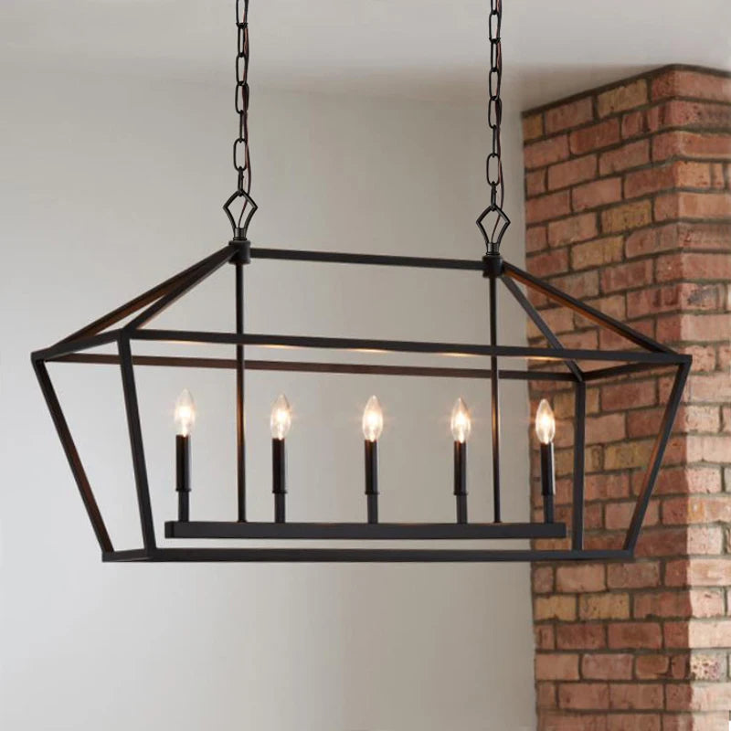 Nordic Designer Dining Room Lamp Rectangular Creative Simple Plain Industrial Style Black Living Room Bedroom Candle Chandelier