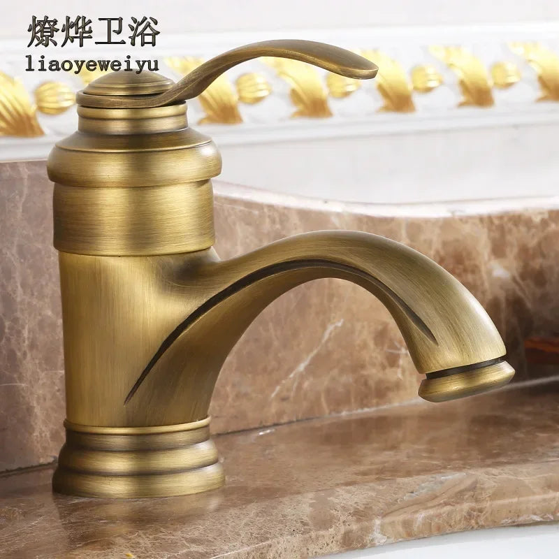 Hot selling . 6" Antique Brass Basin Faucets Crane Sink Basin Water Mixer Tap torneira