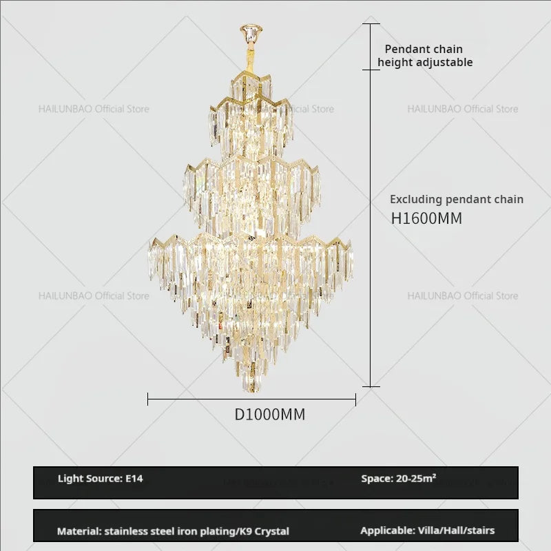Duplex Crystal Chandelier European Style Villa Living Room Light Luxury Post-Modern Building Middle Floor Hall Stair Chandelier