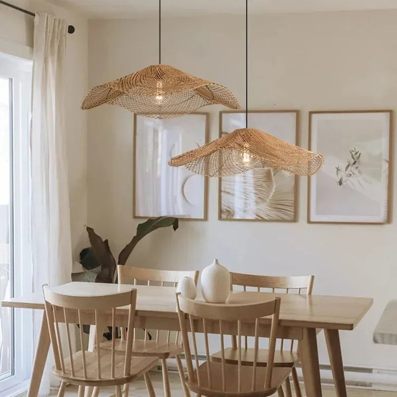 Japanese Woven Straw-Rattan Chandelier