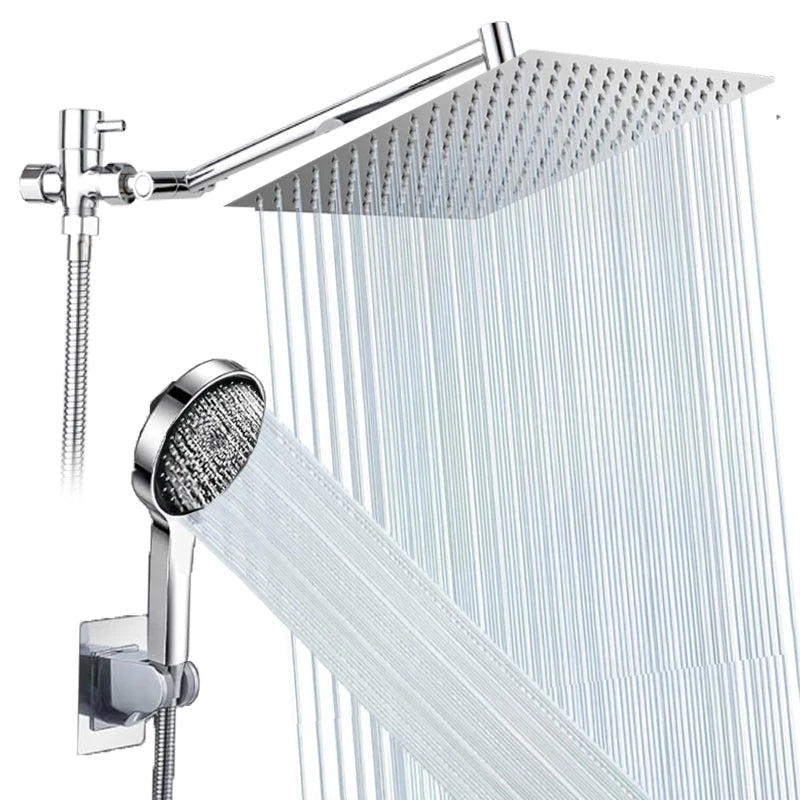 Baokemo 3-function Handheld Shower with Stainless Steel Angle Adjustable Extension Arm, 8-inch/10 Inch Square Top Sprayer Shower