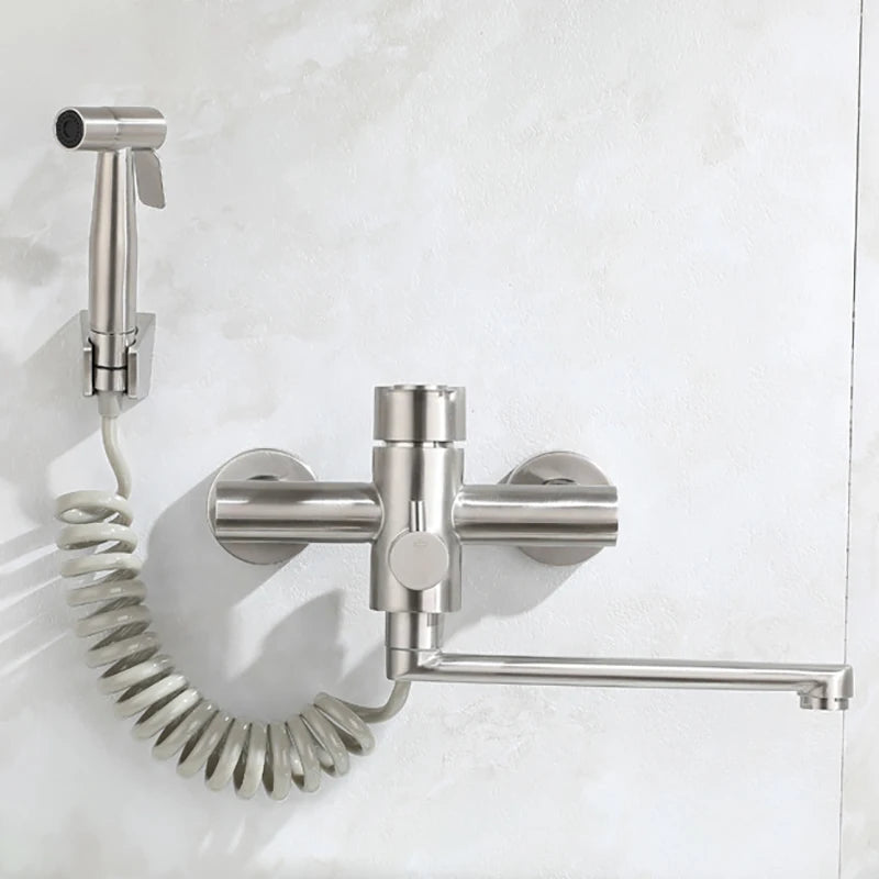 Alenartwater Kitchen Faucet Wall Mounted Rotable Sink Tap Dual Hole Single Handle Cold and Hot Water Mixer