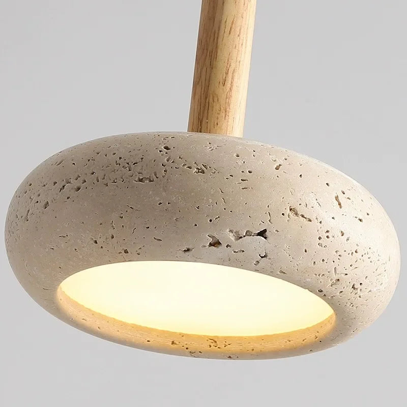 Led Japanese Pendant Lamp Stone Modern Wood Chandelier