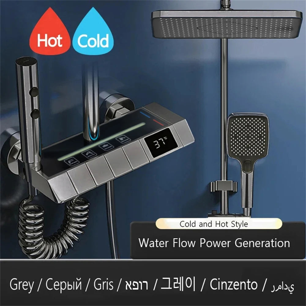 Bathroom shower system with intelligent LED temperature display multifunctional shower suite rain shower faucet complete set