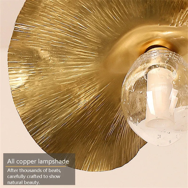 Lotus Leaf Hammered Brass Minimalist Pendant Lamp
