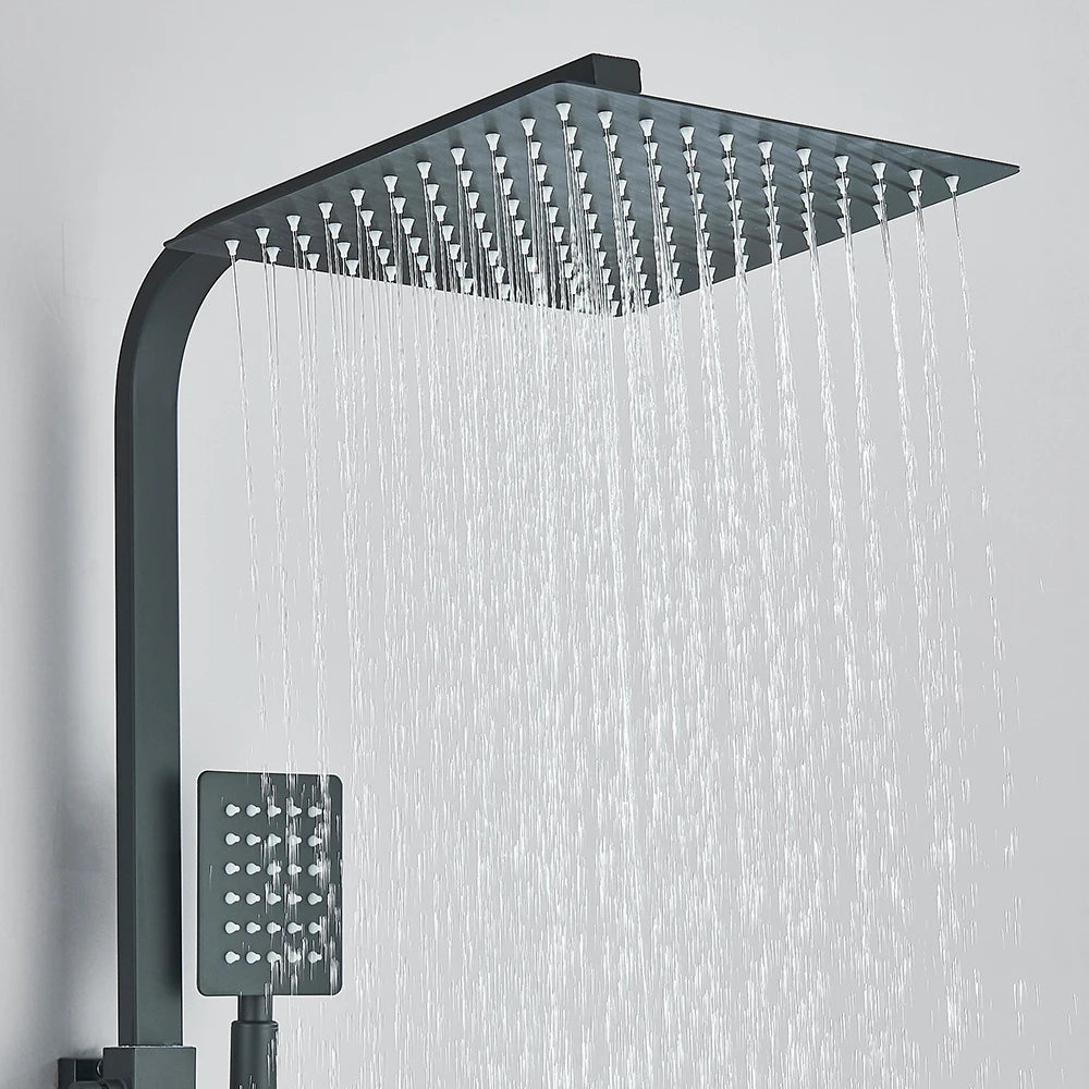 Matte Black Rainfall Shower Faucet Set 8/10/12 Inch Showerhead High Pressure Stainless Steel Rotate Spout Bath Shower Mixer