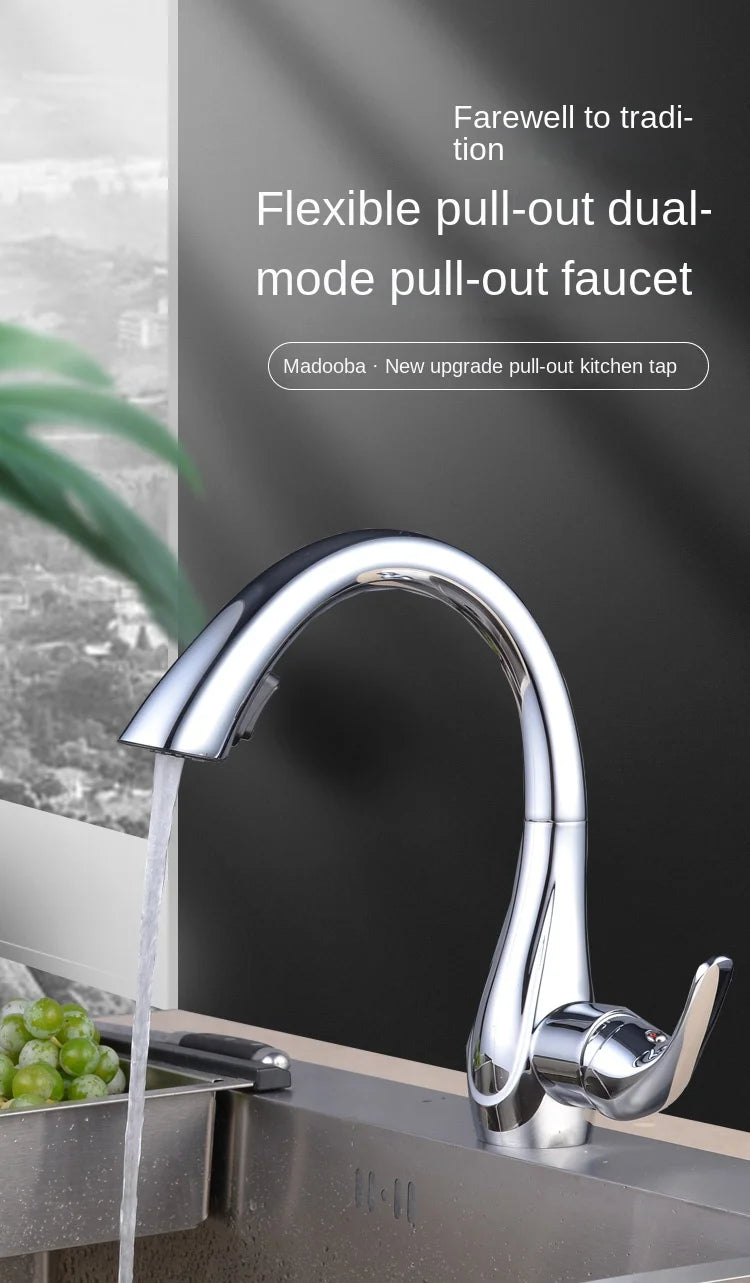 BAKALA Kitchen Faucet Silver Single Handle Pull Out Kitchen Faucet Mixer Single Handle 360 Rotation Black Sink Mixer Tap BR-8820