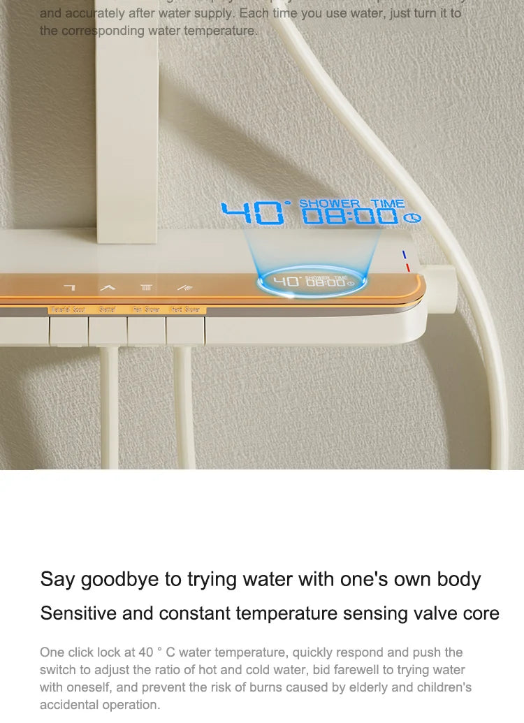 Milk White Shower Thermostat Shower Set Home Digital Display Shower Fine Copper Bath Pressurized Bathroom Shower Nozzle