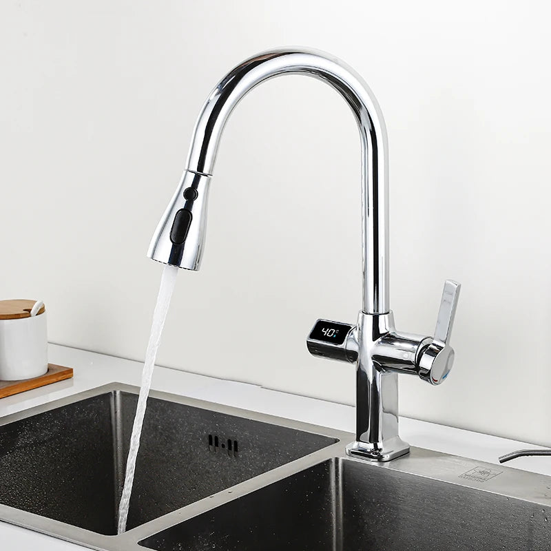 OXG Black Kitchen Faucet Gourmet Faucet Kitchen Pull Out Kitchen Sink Faucet Digital Display Function Rotatable Kitchen Taps