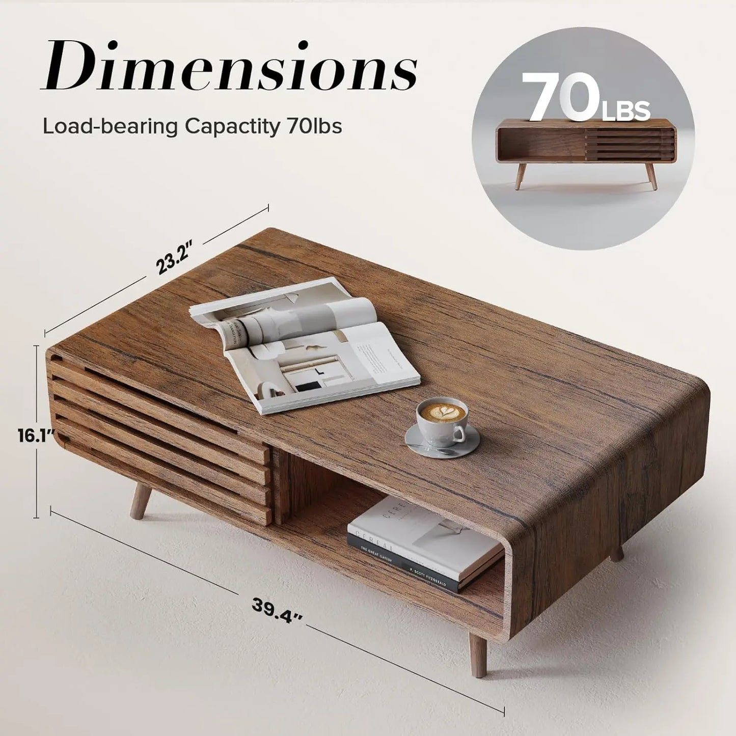 Mid Century Modern Coffee Table with Storage