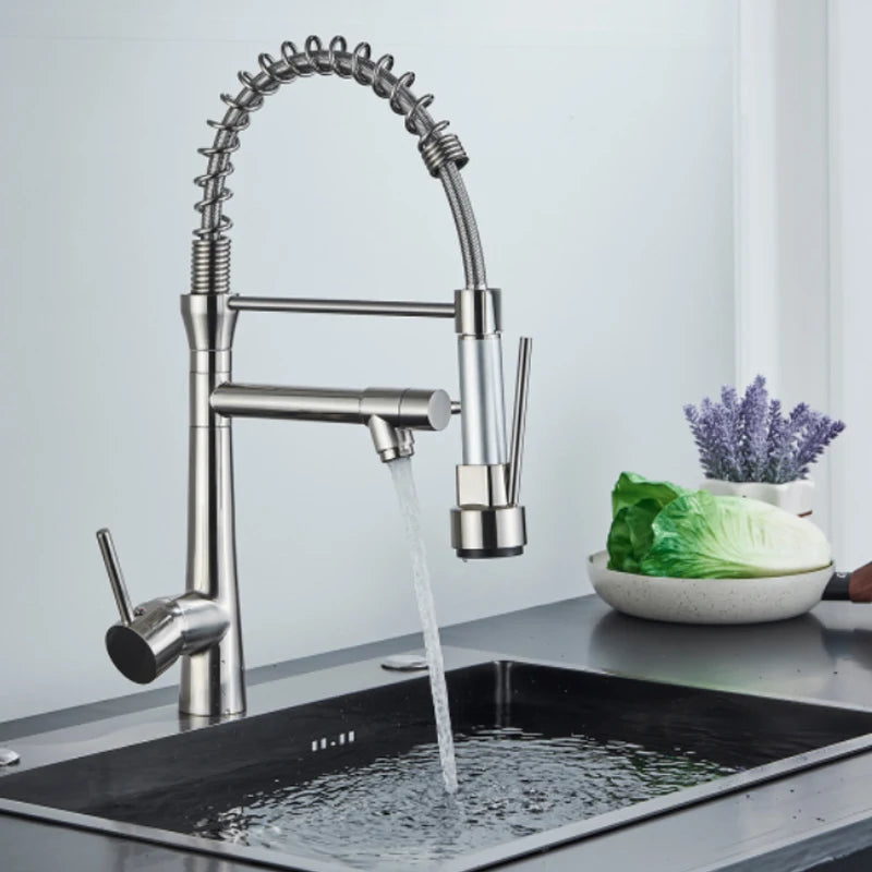 Black Kitchen Faucet LED Light Pull Down Spring Sink Faucets Dual Swivel Spout Kitchen Torneira Hot Mixer Tap