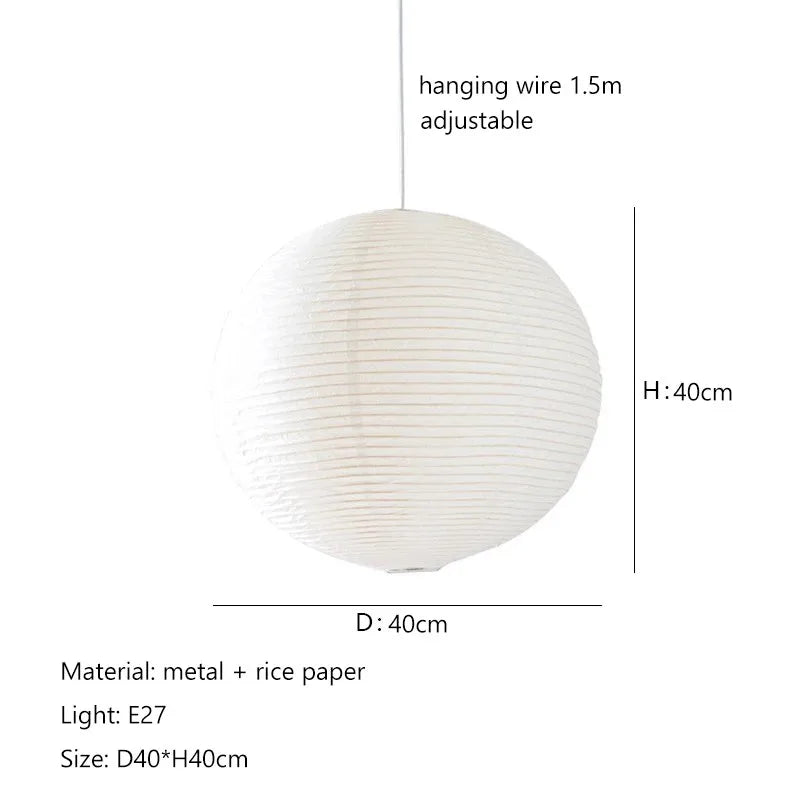 Nordic Wabi Sabi Wind Round Rice Paper Led Pendant Lights Living Dining Room Bedroom Loft Restaurant Bar Home Decor Chandelier