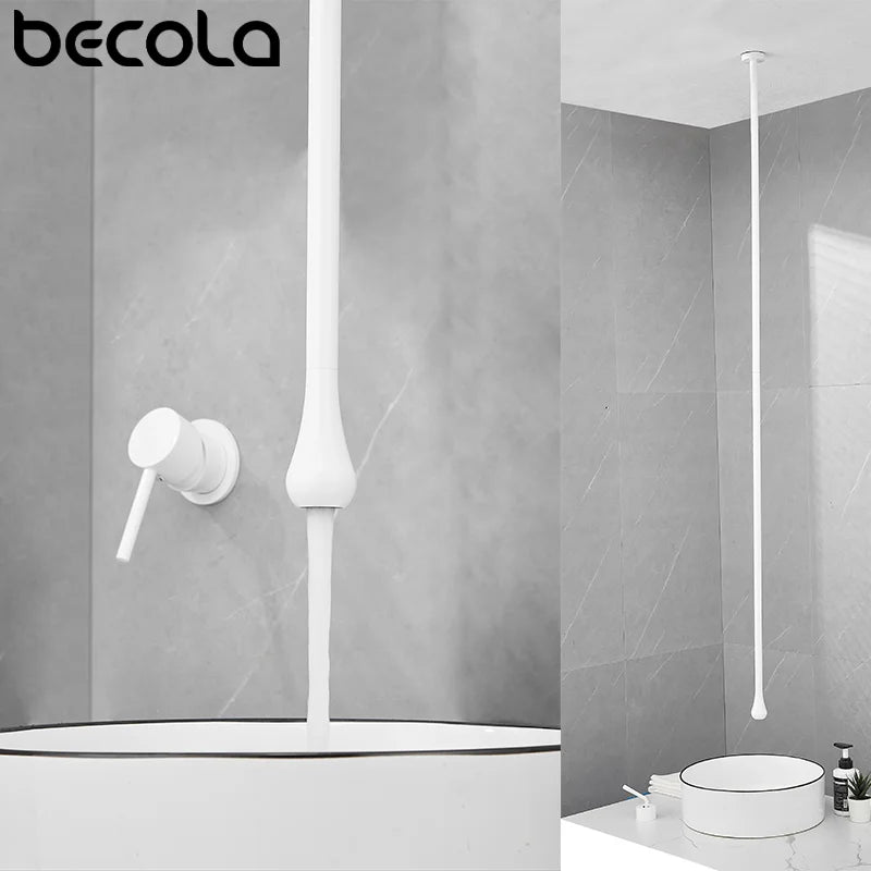 Ceiling Design Bathroom Bubbler Hot& Cold Hang Faucet Basin Tap Solid Brass Wall Mounted Black Chrome White Hotel Basin Faucet