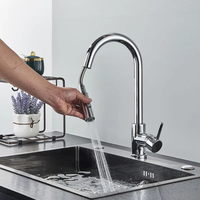 FMHJFISD Kitchen Faucet Brushed Gold Pull Out Kitchen Sink Water Tap Single Handle Mixer Tap 360 Rotation Kitchen Shower Faucet