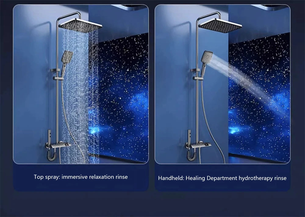 Bathroom shower system with intelligent LED temperature display multifunctional shower suite rain shower faucet complete set