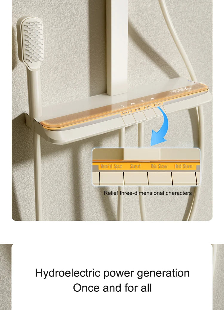 Milk White Shower Thermostat Shower Set Home Digital Display Shower Fine Copper Bath Pressurized Bathroom Shower Nozzle