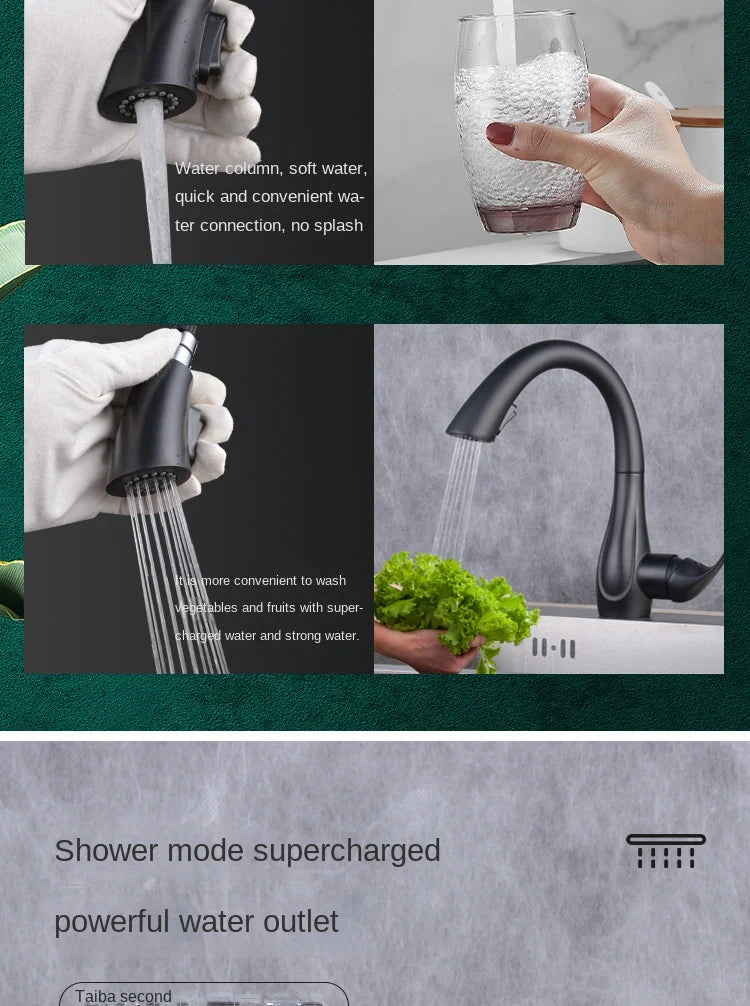 BAKALA Kitchen Faucet Silver Single Handle Pull Out Kitchen Faucet Mixer Single Handle 360 Rotation Black Sink Mixer Tap BR-8820