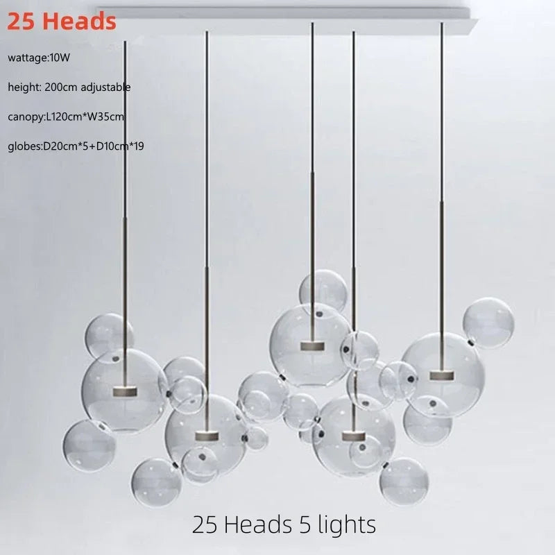 Italian Designer Glass Bubble Ball Pendant Chandelier for Kid Room Dining Kitchen Island Indoor House Decor Hanging Lighting