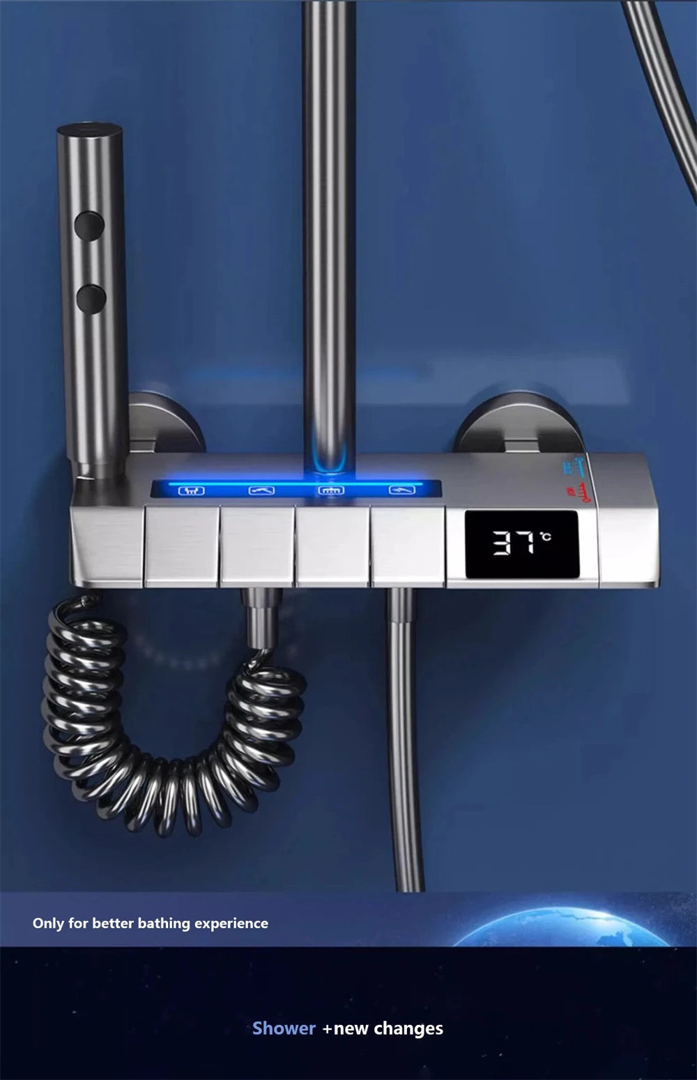 Bathroom shower system with intelligent LED temperature display multifunctional shower suite rain shower faucet complete set