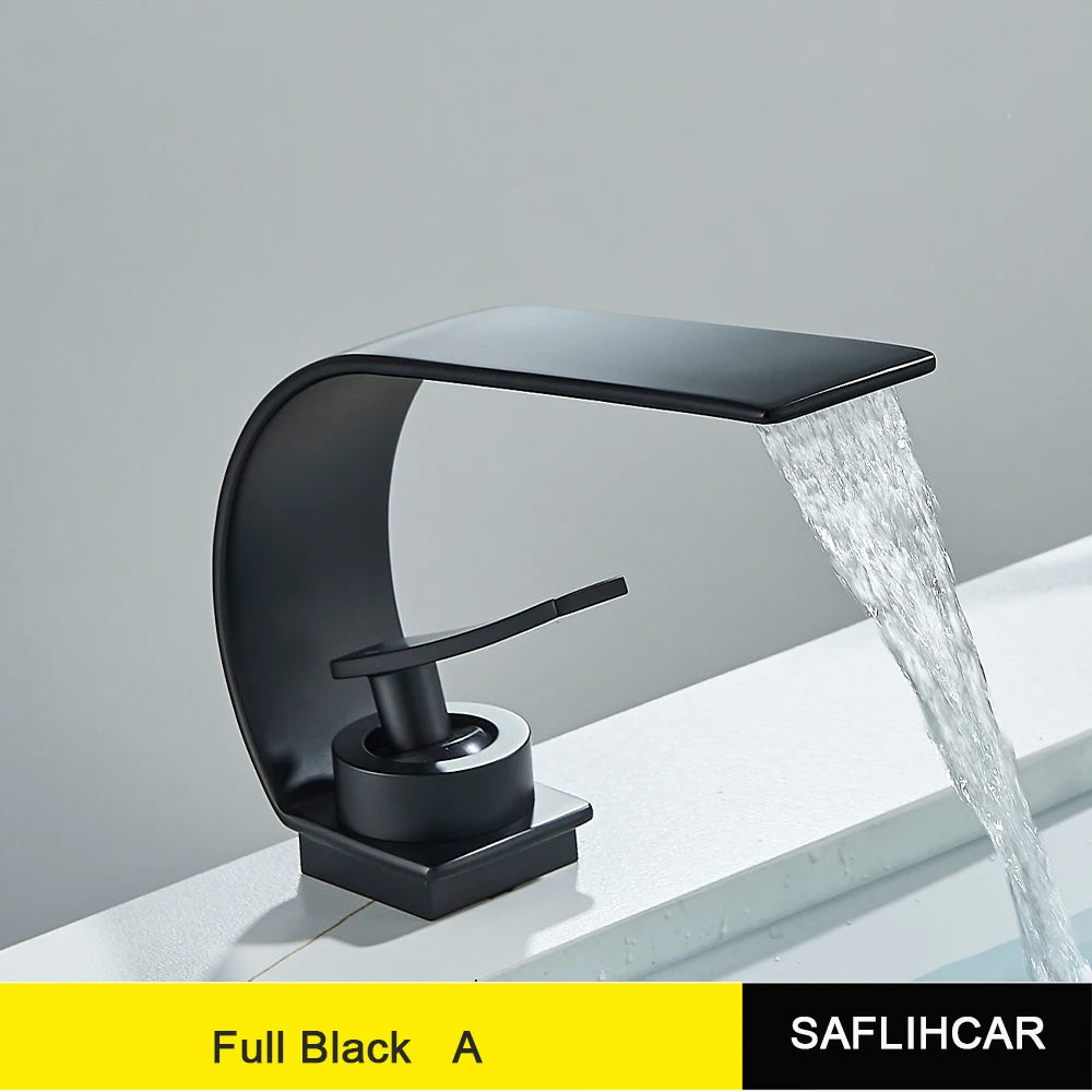 Black Thin style Bathroom Sink Faucet Modern Mixer Hot Cold Water Tap Waterfall Deck Mounted Vessel Sink Faucet
