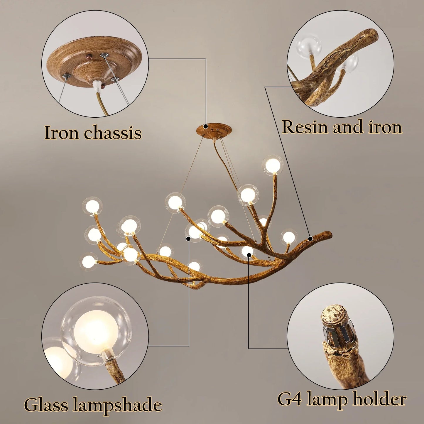 Nordic Tree Branch Glass Ball Pendant Chandeliers