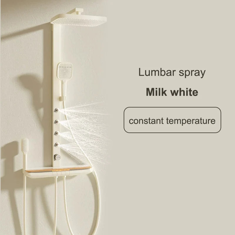 Milk White Shower Thermostat Shower Set Home Digital Display Shower Fine Copper Bath Pressurized Bathroom Shower Nozzle