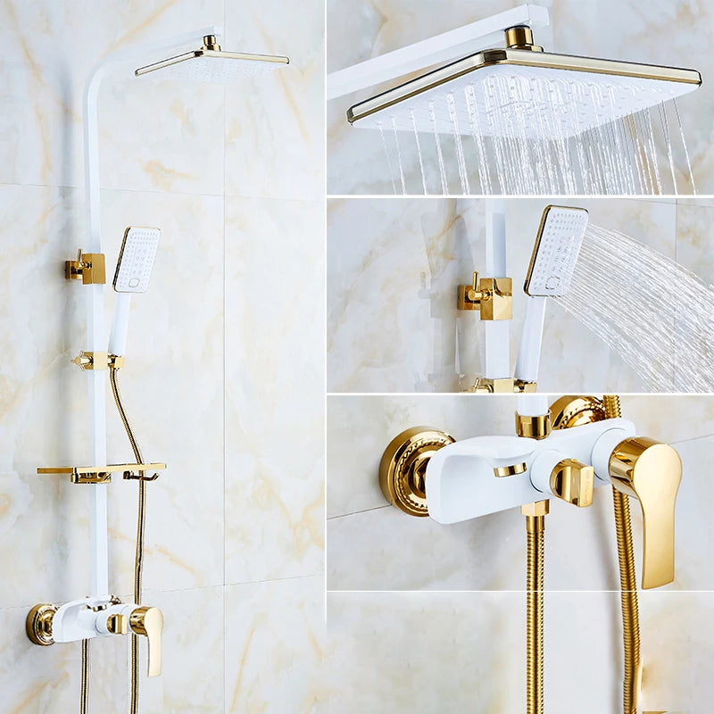 Gold Digital Shower Set Quality Brass Hot Cold Bathroom Shower Faucets Tap Rain Shower Head Golden Thermostatic Shower System
