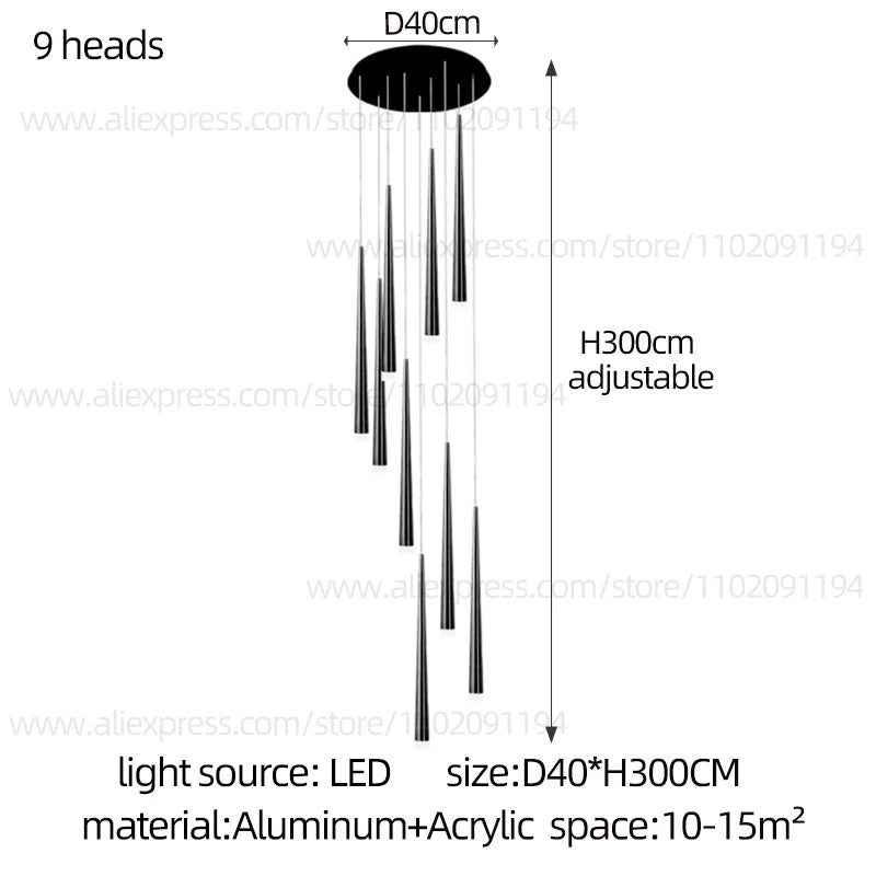 LED Modern Chandelier Minimalist Nordic Pendant Gold And Black Hanging Wire Living Room Long Chandelier Large Staircase Pendant