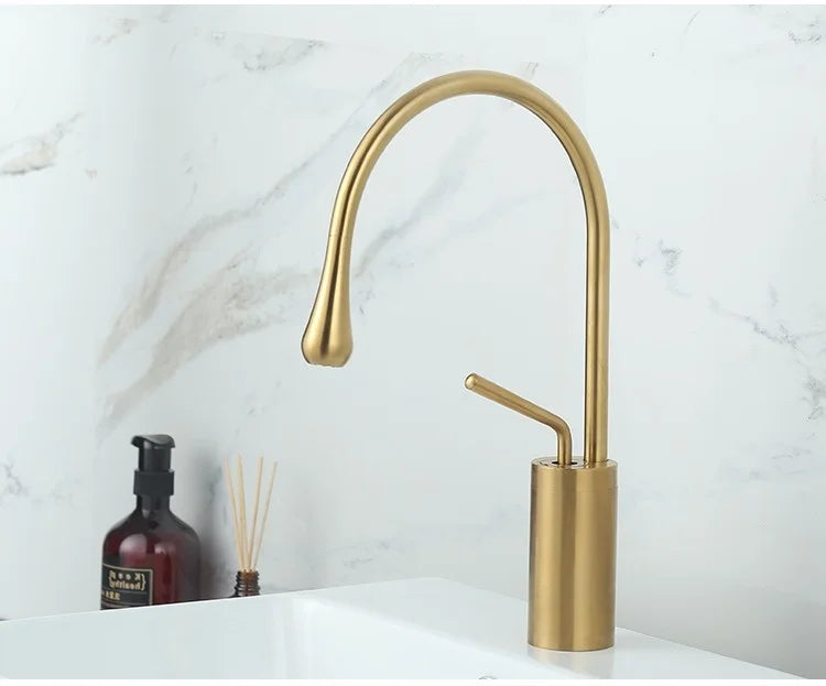 Modern Bathroom Faucet High Arc Single Handle Sink Faucet Brass Washbasin Hot and Cold Water Faucet with Hose Accessories