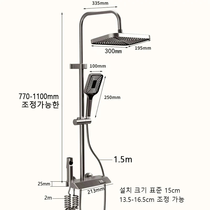 Piano key shower system bathroom shower set gun ash bathtub hot and cold shower faucet LED digital copper faucet shower set