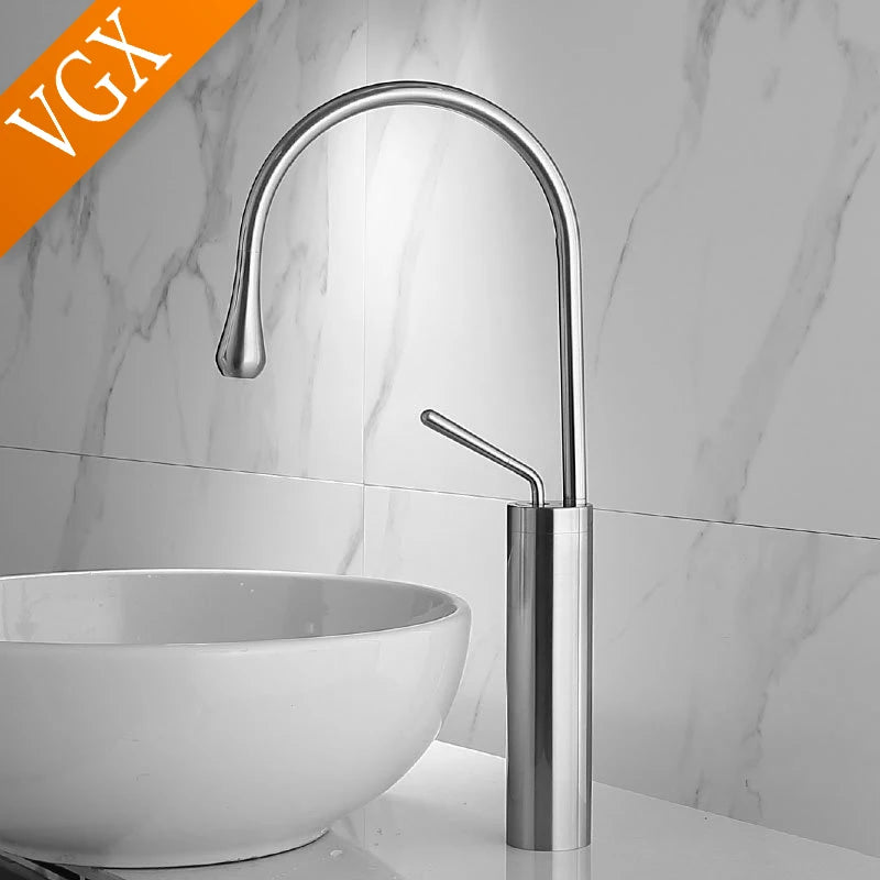 VGX Bathroom Faucets High Basin Mixer Sink Tall Faucet Gourmet Washbasin Taps Water Tap Hot Cold 360 Tapware Crane Brass Black