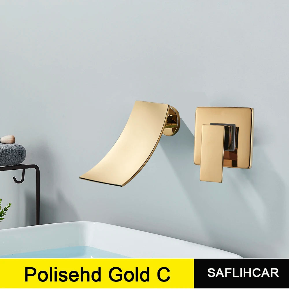 Matte Black Rotate Spout Basin Faucet Wall Mounted Bathroom Hot & Cold Water Mixer Tap Concealed Install Washing Crane Faucets