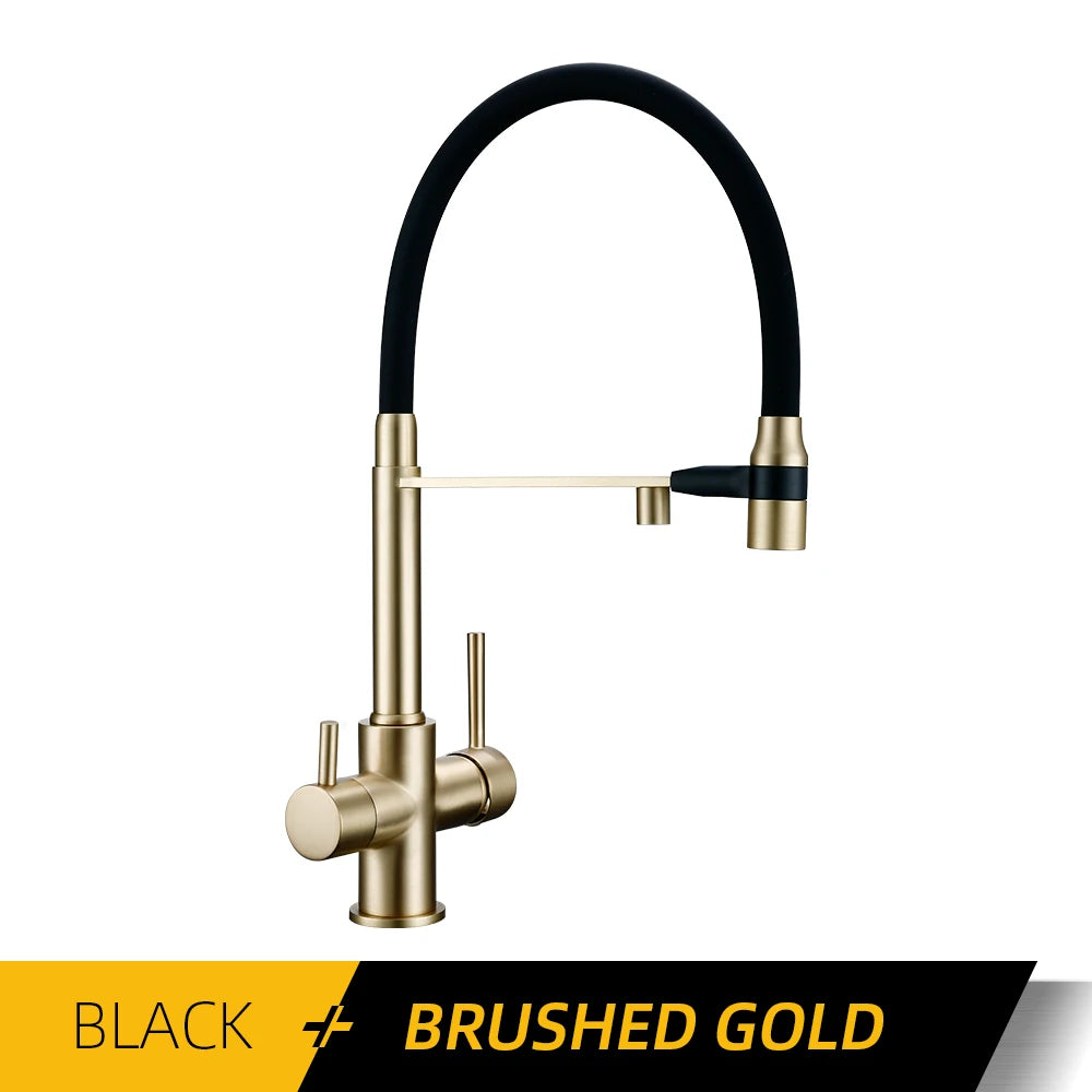 Brushed Nickel Kitchen Faucet Pull Out Double Handle Kitchen Tap Matte Chrome Kitchen Mixer Brass Single Hole 3 Ways Sink Tap