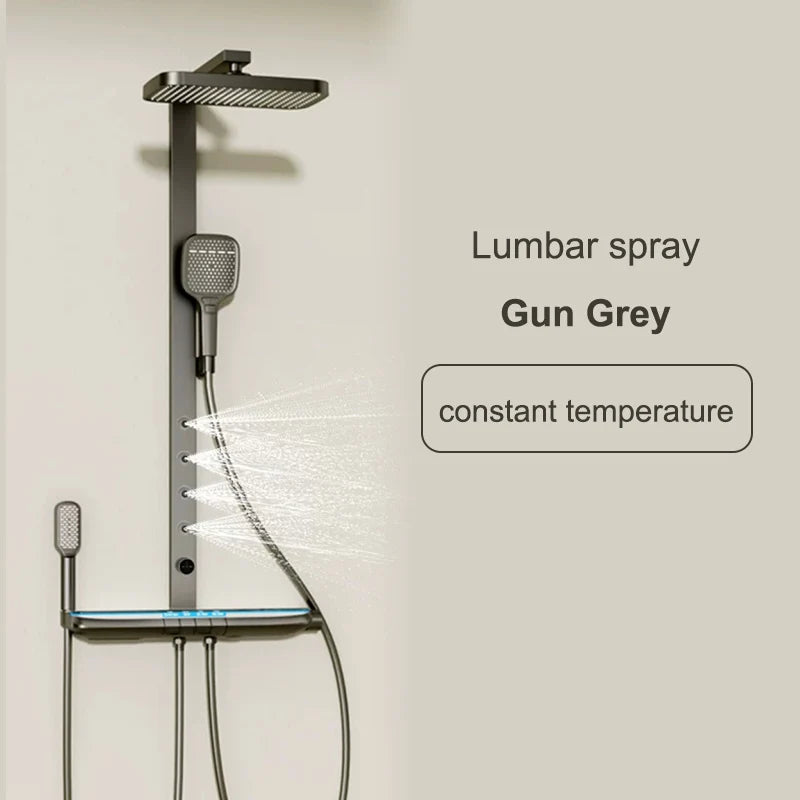 Milk White Shower Thermostat Shower Set Home Digital Display Shower Fine Copper Bath Pressurized Bathroom Shower Nozzle