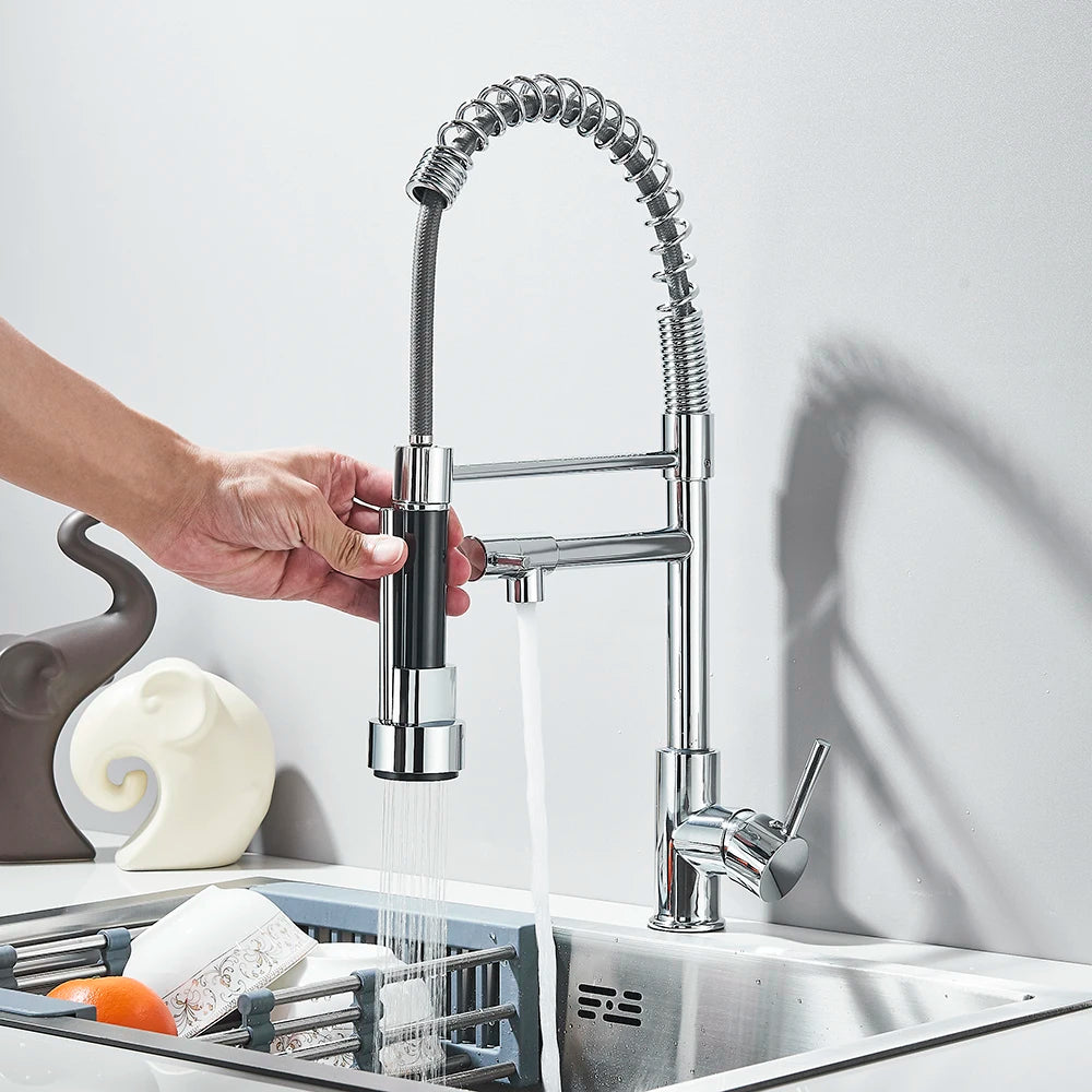 Matte Black Removable Gourmet Kitchen Faucet Double Spout Rotatable Deck Mount Single Handle Cold Hot Water Mixer Kitchen Crane