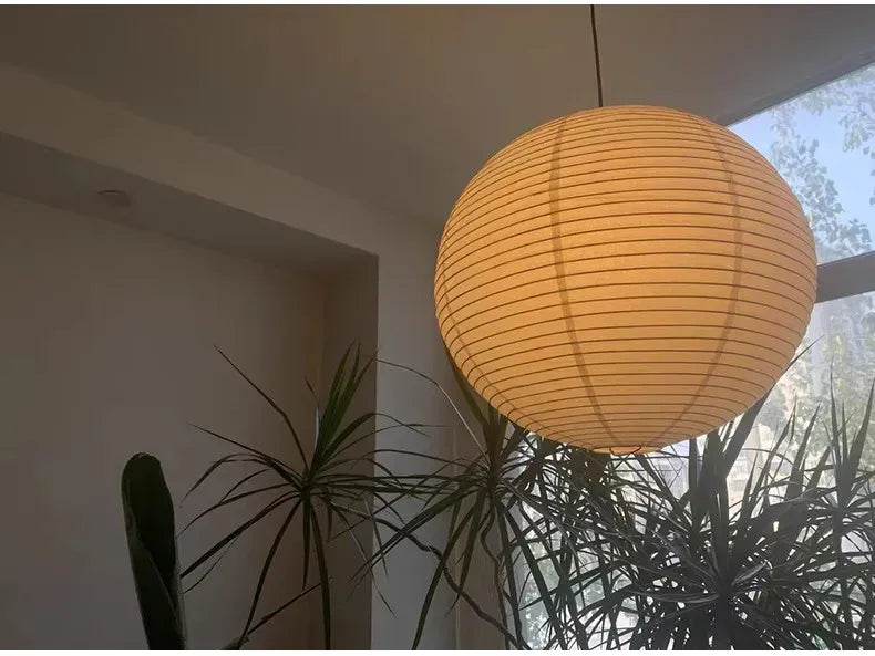 Nordic Wabi Sabi Wind Round Rice Paper Led Pendant Lights Living Dining Room Bedroom Loft Restaurant Bar Home Decor Chandelier