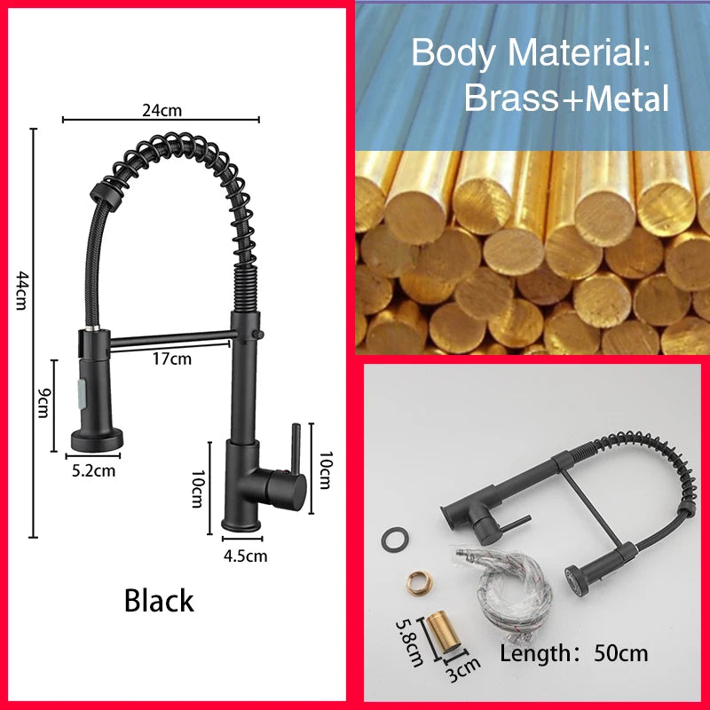 Brass Pull Out Spring Kitchen Faucet Kitchen Sink Mixer 360 Degree Rotating Stream Sprayer Nozzle Mixer Hot Cold Water Crane tap