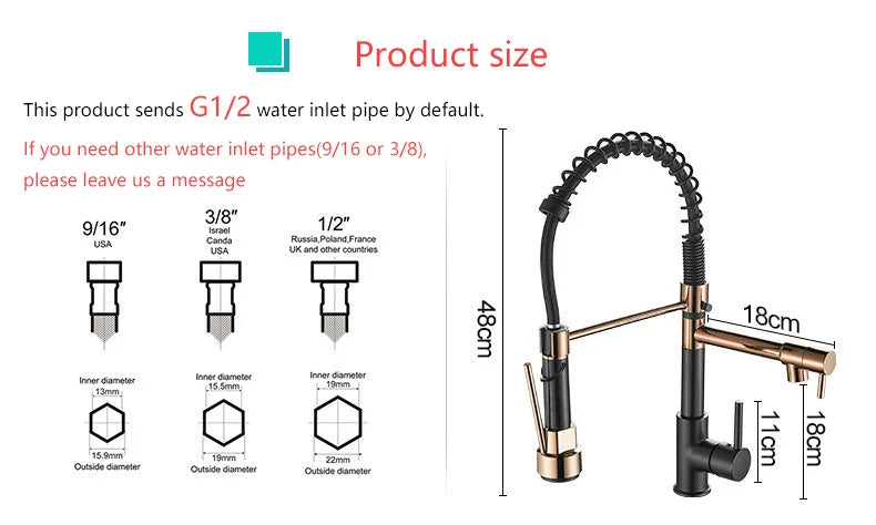 Brass kitchen sink faucet 360 degree rotating spring faucet Single handle cold and hot mixed water tap