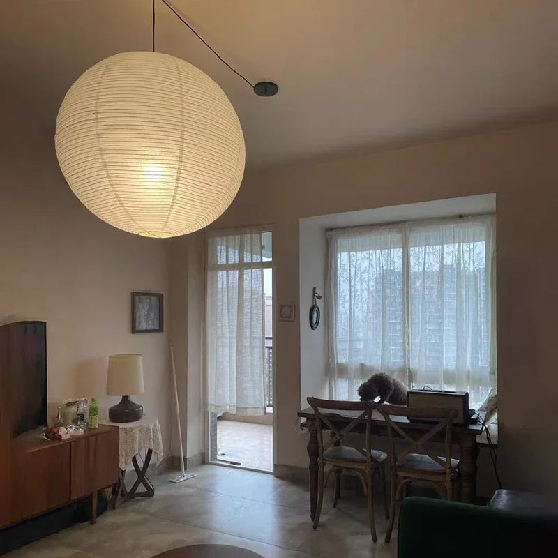 Round Rice Paper LED Pendant Lights